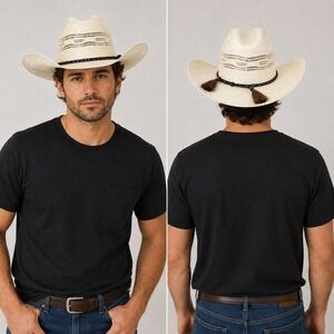 Ranger Hats Straw Cowboy Hat Size 7 1/8 Ventilated Crown Horsehair Band Tassels